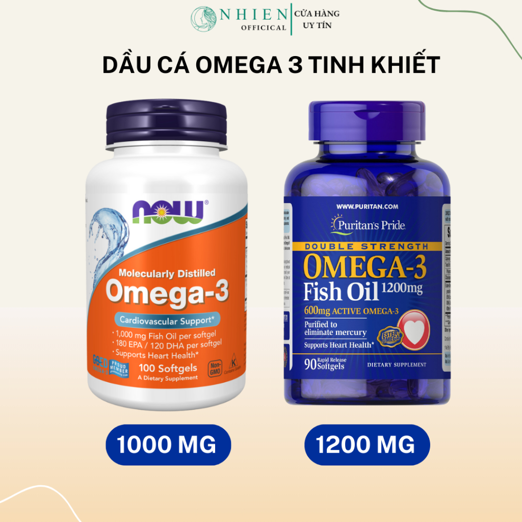 Dầu cá Omega 3 Now bổ mắt, bổ tim Fish oil Omega 3 1000mg