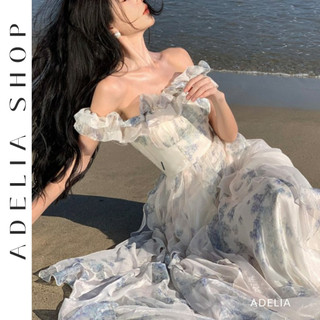 「ADELIA」Đầm Maxi Dáng Dài Trễ Vai Nhẹ Nhàng Tiểu Thư Phong Cách Pháp, Đầm Maxi Đi Biển Hàng Quảng Châu TD281