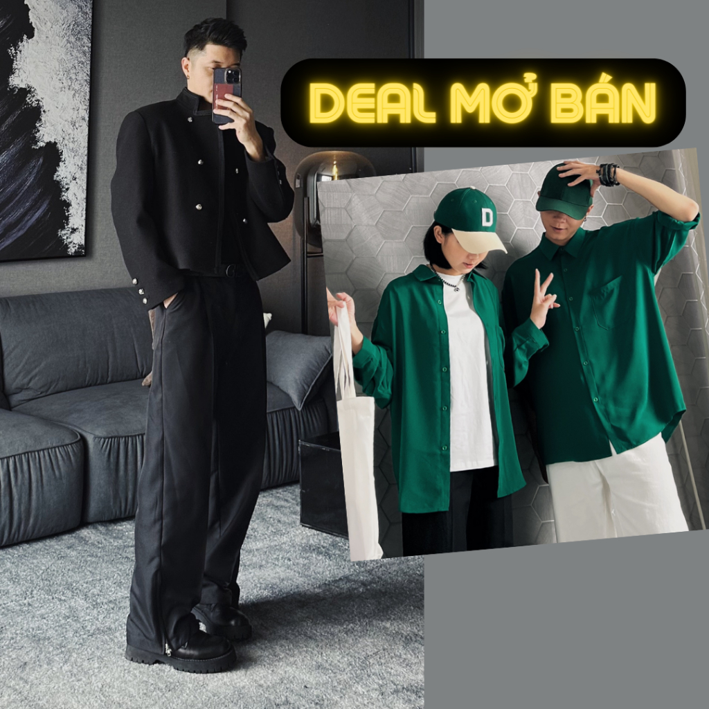 Quần ống rộng khóa kéo GUF, Quần vải unisex 2in1 ống suông và ống loe Tặng Áo Somi xanh GUF