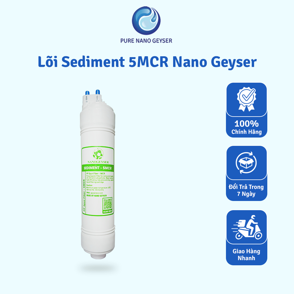 Lõi lọc RO lõi đúc số 1 Sediment 5 Micron Nano Geyser, RO lõi đúc, Dùng cho máy lọc nước RO lõi đúc,