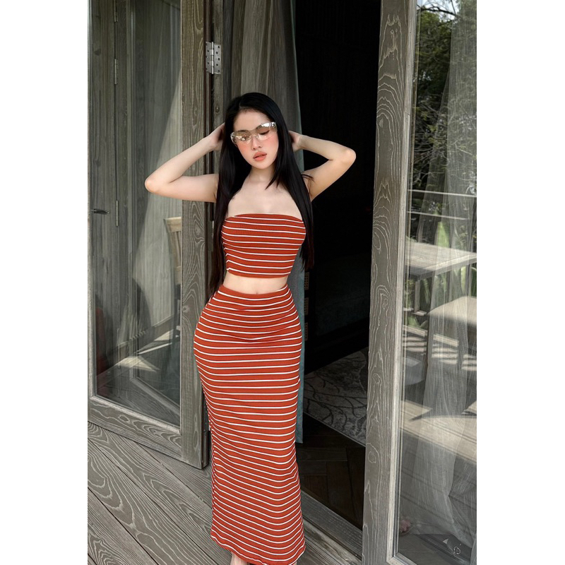 Sét váy body kẻ