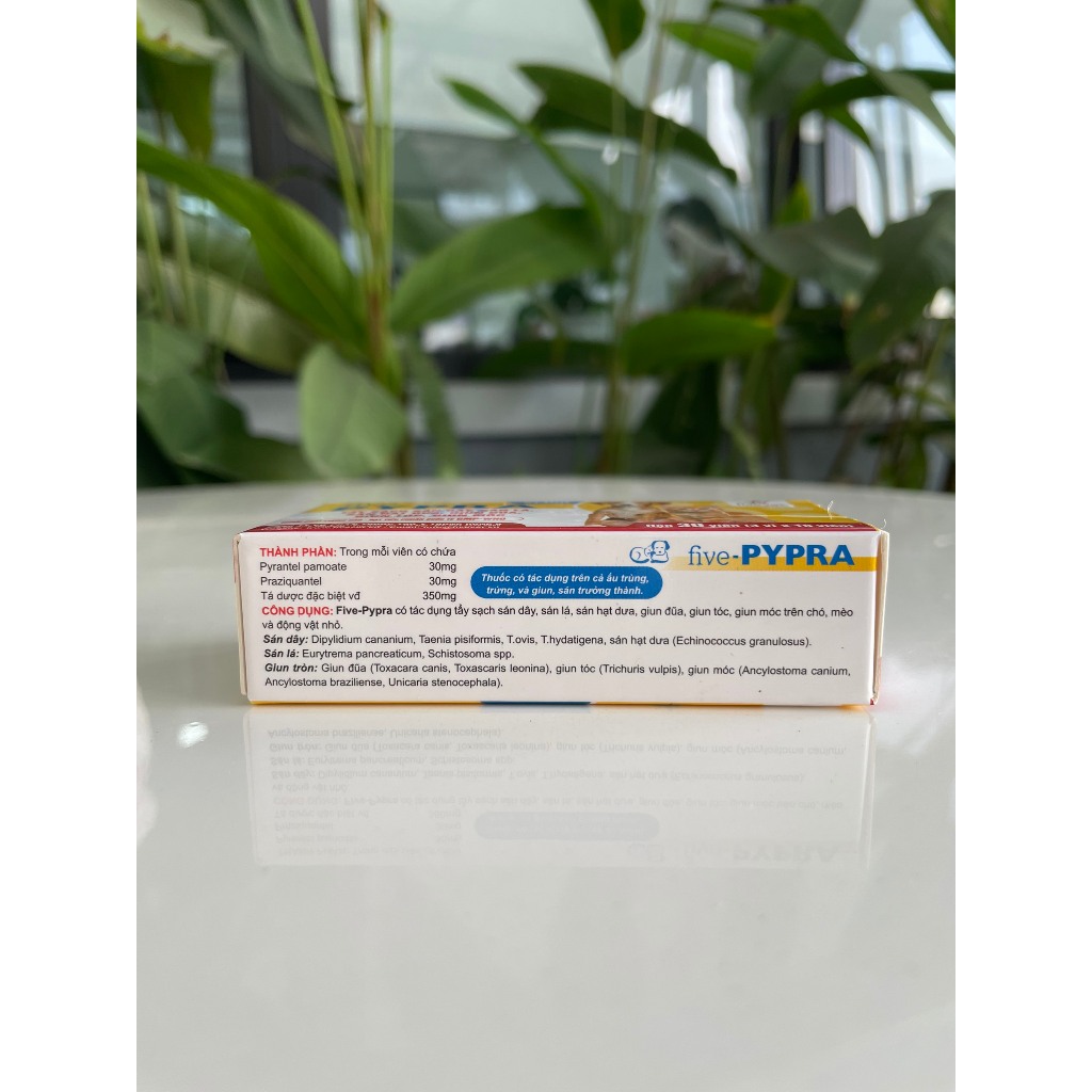 Tẩy sạch sán dây, sán lá, sán hạt dưa, giun đũa, giun tóc, giun móc.FIVE-PYPRA