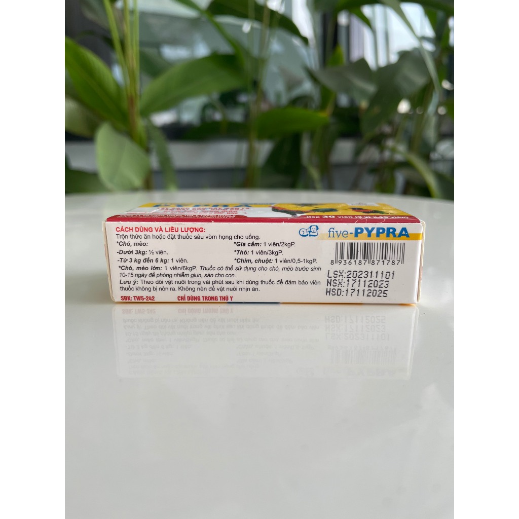 Tẩy sạch sán dây, sán lá, sán hạt dưa, giun đũa, giun tóc, giun móc.FIVE-PYPRA