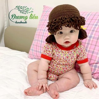 Nón len có bím tóc giả cute cho bé yêu