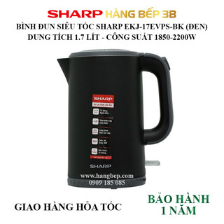 Bình đun siêu tốc 2 lớp sharp 1.7 lít ekj-17evps-bk - bảo hành chính hãng 12 tháng toàn quốc