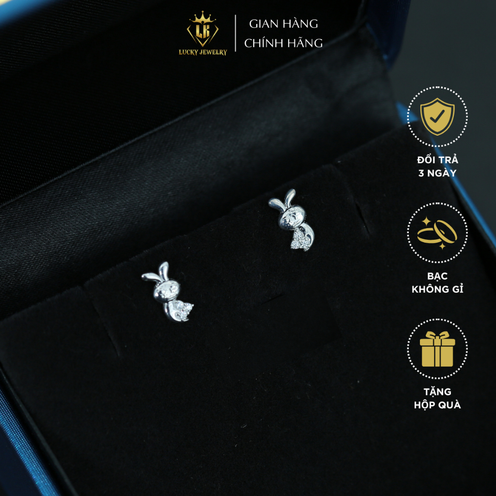 Đôi bông tai Bạc thật 925, chuôi đinh tán, kiểu thỏ Rabbit |LUCKY JEWELRY