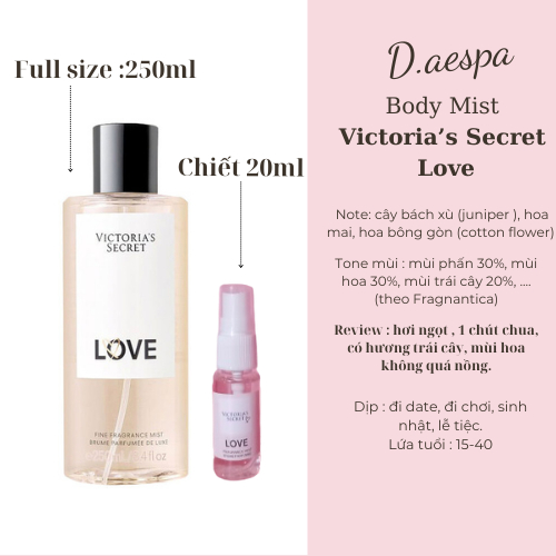 Xịt thơm body mist xịt toàn thân body mist Victoria Secret LOVE