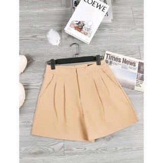 Quần short nữ ống rộng kaki basic dây kéo, quần đùi kaki nữ cạp chun sau qsk01