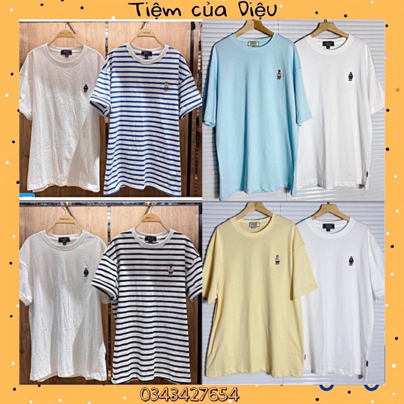 Set gồm 2 Áo thun kẻ ngang Whoau thêu gấu Steve WHRSD2523U chính hãng sale