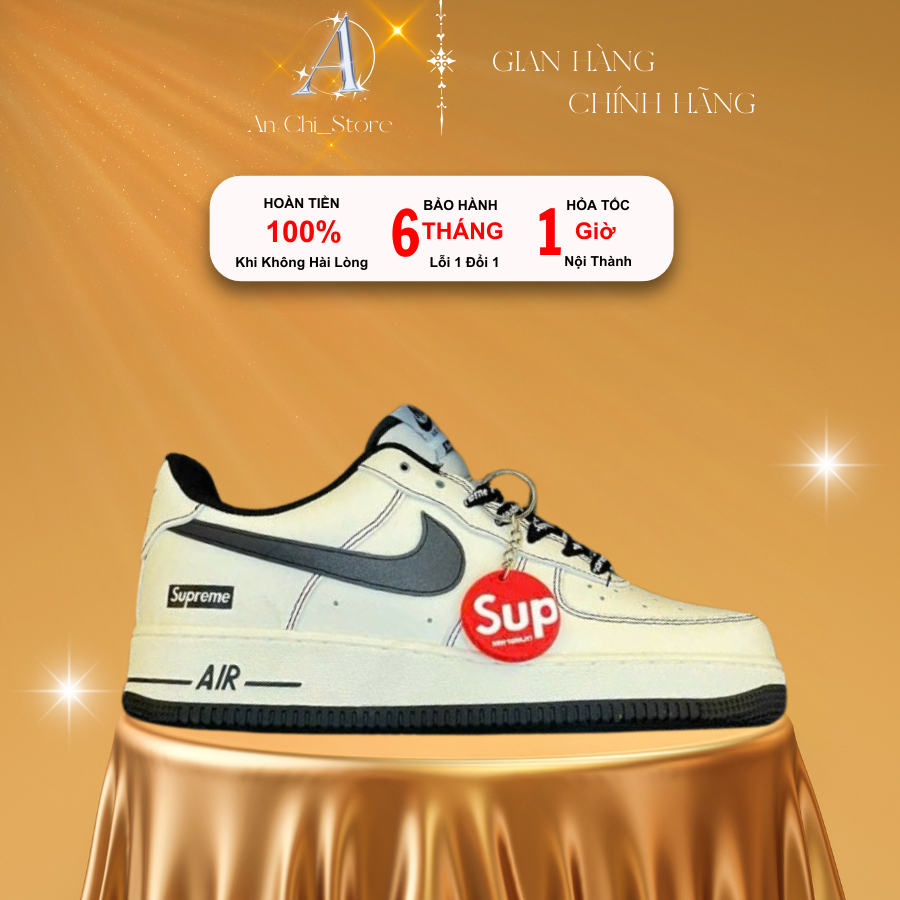 Giày_Nike Air Force 1 superme đen Bản Cao Cấp Chất Liệu Da Sịn Cực Đẹp, Giày AF1 superme Nam Nữ Hottrend
