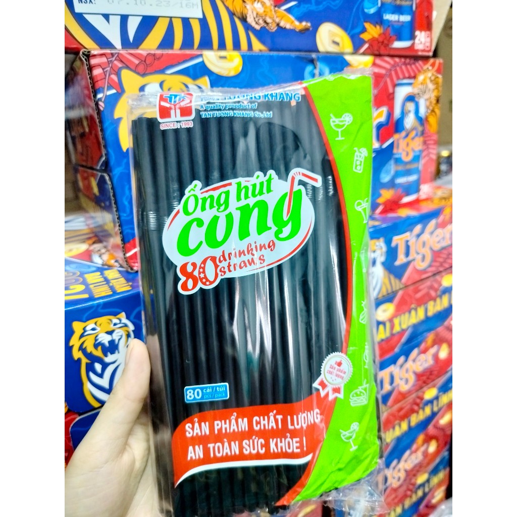 Ống hút cong phi 6, màu đen, bịch 80 cái