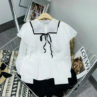 Áo sơ mi công sở nữ phối viền cực đẹp sc-smvb / áo sơ mi nữ kiểu công chúa voan phối viền bèo xinh