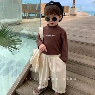 Áo thun bé unisex H&M KIDS xuất xịn thun cotton cổ lọ tay dài màu trơn in chữ trắng, đen, nâu, vàng