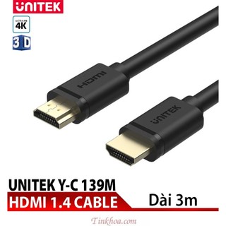 Hoả tốc HCM-Cáp HDMI 3M UNITEK YC139M( Cáp xịn hỗ trợ 3D, 4K x 2K đạt độ phân giải Full HD)