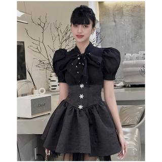 🌷Đầm đen phối tafta đính đá đỏ.đen