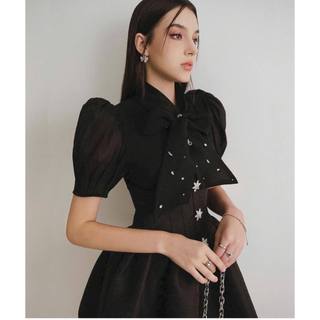 🌷Đầm đen phối tafta đính đá đỏ.đen