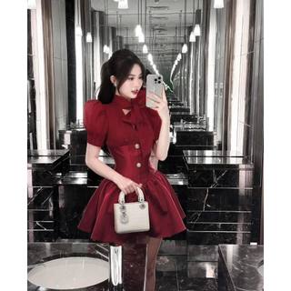 🌷Đầm đen phối tafta đính đá đỏ.đen