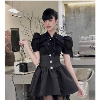 🌷Đầm đen phối tafta đính đá đỏ.đen