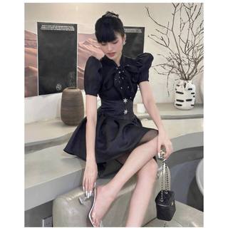 🌷Đầm đen phối tafta đính đá đỏ.đen