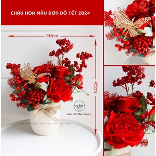 Hoa giả, Hoa lụa, Bình hoa sung túc tết 2024 (cắm sẵn như ảnh)