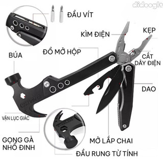 Búa - Kìm - Tua Vít gấp gọn đa năng bằng Thép không gỉ. Bộ Dụng Cụ Đi phượt. Cứu Hộ Tiện Lợi Dễ Dàng Sử Dụng