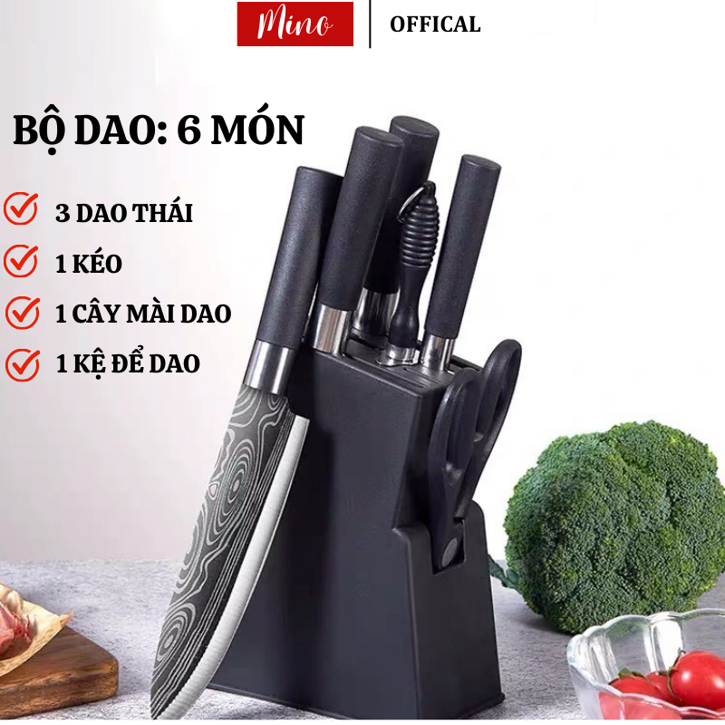 Bộ Dao Kéo Mino 6 Món Inox Không Gỉ Kháng Khuẩn Sắc Bén Tay Cầm Chắc Chắn Dụng Cụ Nhà Bếp Đa Năng