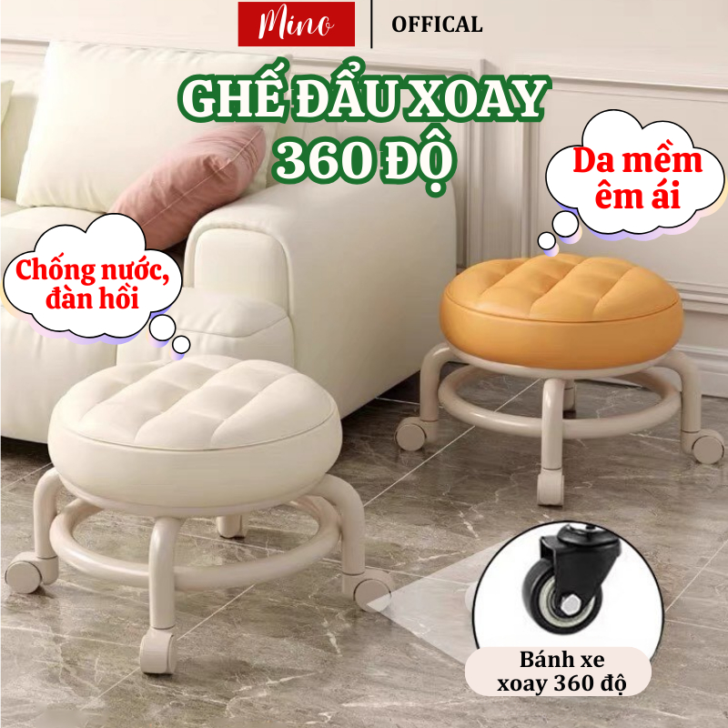 Ghế Xoay 360 Độ Mino Tròn Bệt Có Bánh Xe Êm Ái Chống Nước Và Bám Bẩn Decor Xinh Xắn