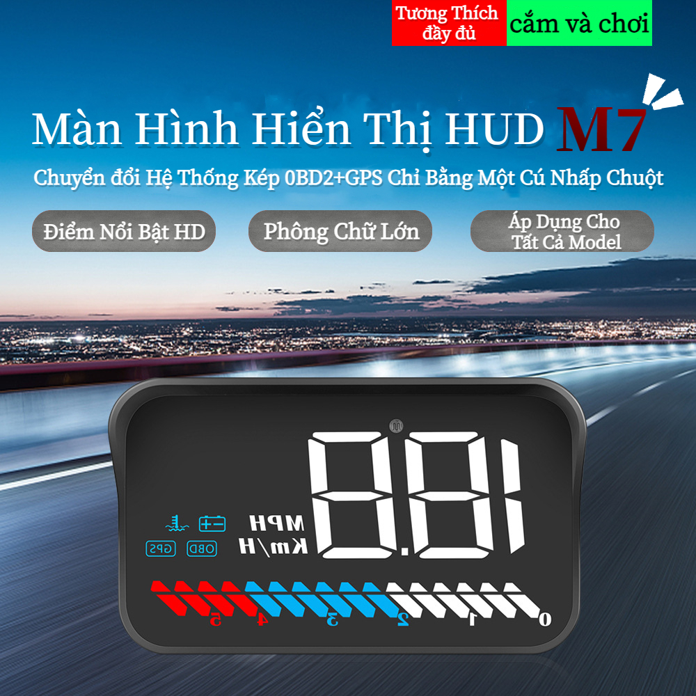 Bộ HUD Ô tô M7 OBD GPS Hiển Thị Tốc Độ Thông Tin Lên Trên Kính Lái Giá Rẻ Áp dụng cho tất cả model