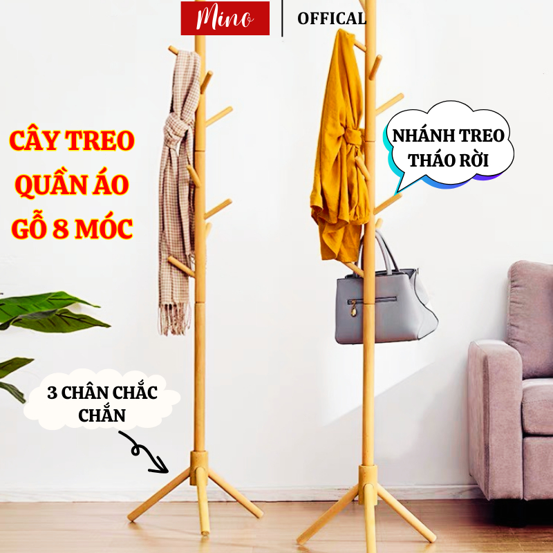 Cây Treo Đồ Mino 8 Móc Bằng Gỗ Chống Mối Mọt Ẩm Mốc Decor Phòng Tiết Kiệm Diện Tích
