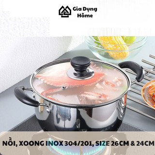 Nồi inox 3 đáy 304 size 24cm, 26cm, nồi nấu canh cao cấp, nồi luộc gà