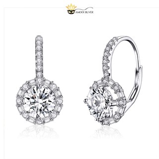 Bông tai bạc nữ s925 khoen tròn đính đá lấp lánh thời trang sang trọng đường kính 10mm - amooi silver ab520