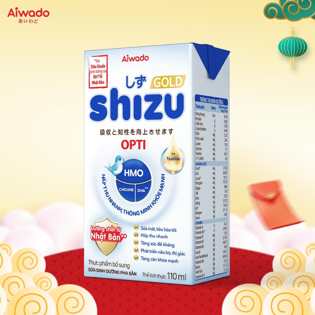 Sữa bột pha sẵn Aiwado Shizu Opti Gold  thùng 48 hộp 110ml  - Sữa Mát giúp trẻ Hấp Thu Nhanh & Thông Minh Khỏe Mạnh
