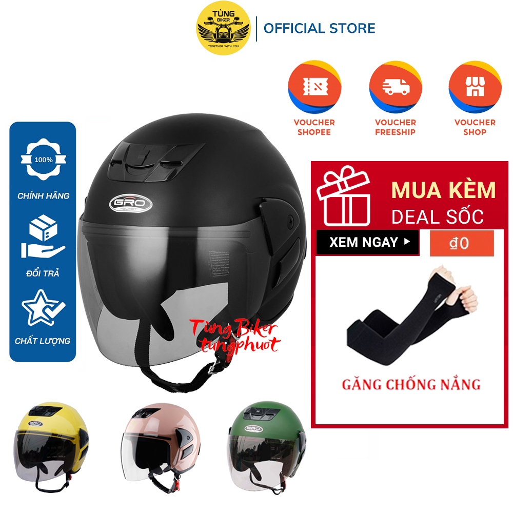 Mũ Bảo Hiểm 3/4 Có Kính GRO - Royal M01 - BH 1 Năm Chính Hãng (Tặng Găng Chống Nắng)