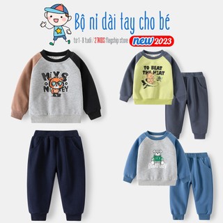 Bộ nỉ cho bé WAPYPY bộ nỉ dài tay bé trai họa tiết hoạt hình chất da cá thu đông 2023