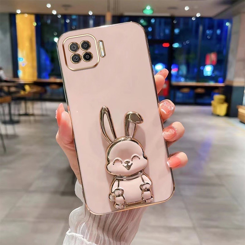 ốp lưng Oppo A93  Mạ vuông 6D Giá đỡ điện thoại hình  thỏ  cho  Oppo a93