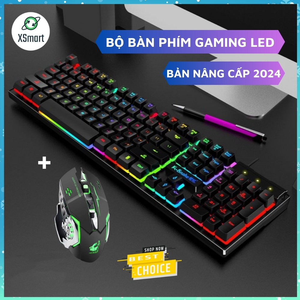 Combo Bàn Phím Chuột Gaming LED Cầu Vồng Giả Cơ Cao Cấp Hỗ Trợ Chơi Game LMHT / Đột Kích K4 + V5 đen