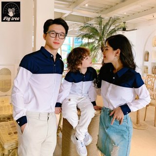 Set Áo Sơ Mi Gia Đình FIG TREE Màu TRẮNG XANH Siêu Xinh Cho Gia Đình