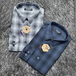 OWEN - Aó sơ mi dài tay Owen Slimfit kẻ ca rô vải Cafe không nhăn