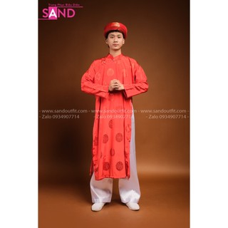 Áo Dài Gấm Thọ Đồng Tiền Nam Đỏ