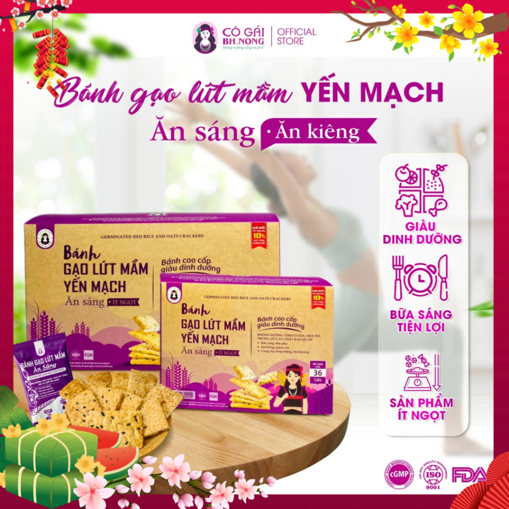 Bánh mầm gạo lứt ăn sáng CÔ GÁI BH.NONG Hộp 150g, 300g