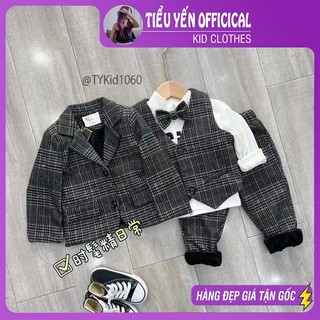 Quần áo trẻ em, vest dạ cao cấp bé trai lót nhung ấm, áo vest, gồm 4 chi tiết cho bé 8-25kg s1060| tiểu yến kid