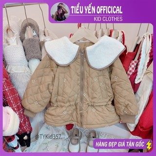 Quần áo trẻ em, Áo khoác phao bé gái trần trám nâu thêu hoa, áo lót nỉ dày ấm cho bé từ 8-19kg AK357 | Tiểu Yến KID