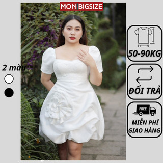 Váy bigsize nữ đầm dự tiệc đi chơi kiểu thiết kế hoa 3D phối ren vải tafta cao câp MON big size 50 - 90kg