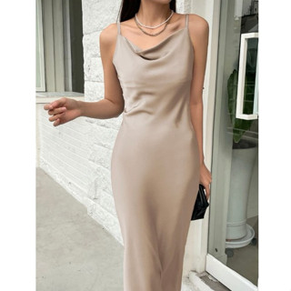   SẴN M  Váy lụa đi date cao cấp buộc dây màu be xẻ tà sang chảnh sexy ngirl 