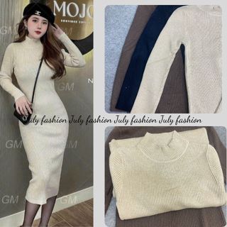 Váy body len dài tay. Đầm nữ dáng dài freesize 247
