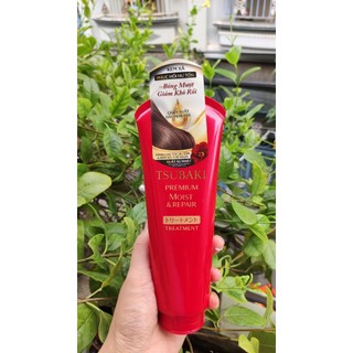 Kem xả Đỏ Dưỡng tóc bóng mượt Premium Moist Tsubaki 180g