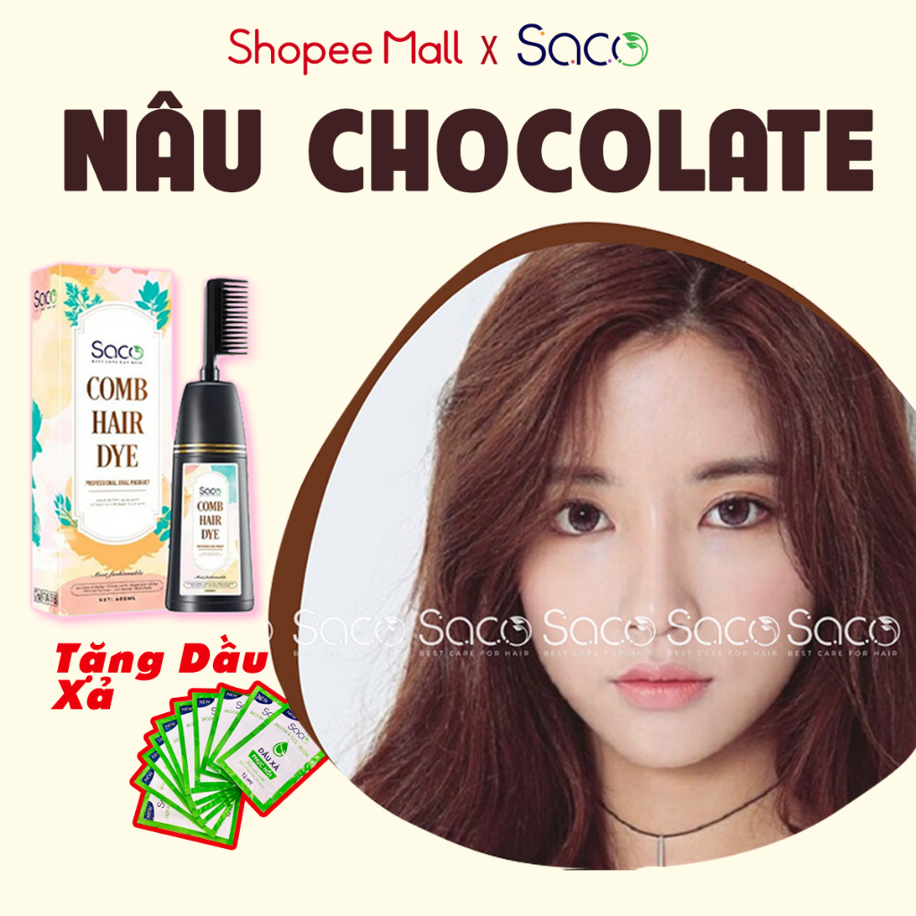 Lược nhuộm tóc màu Nâu Chocolate có phủ bạc không hắc, êm dịu, chai 400ml sử dụng nhiều lần