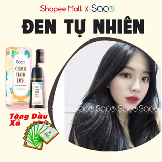 Thuốc nhuộm tóc đen phủ bạc SACO dạng lược nhuộm dầu gội thảo dược đen tự nhiên không gây khô tóc chai 400ML