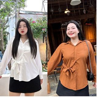 Áo sơ mi tay dài phom rộng bigsize nữ có dây thắt eo chất vải lụa mặc mát sm39