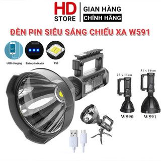 Đèn pin siêu sáng W591 Corisu chiếu xa 500m có chân đế sạc pin lithium 8000mAh, đèn pin cắm trại - Bảo hành 12 tháng